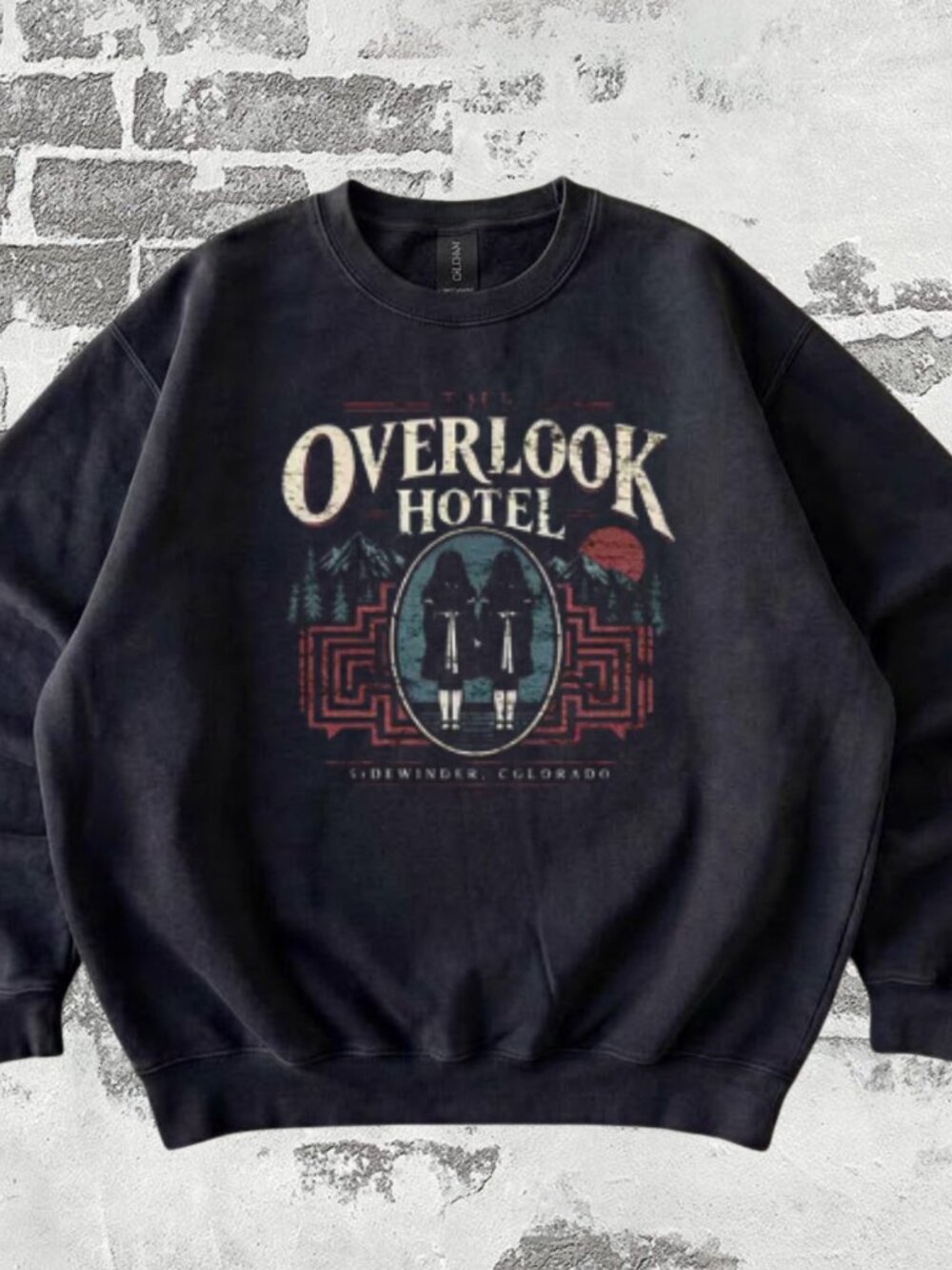 Black Vintage Overlook Hotel Creepy Twins Maze Graphic Sweatshirt